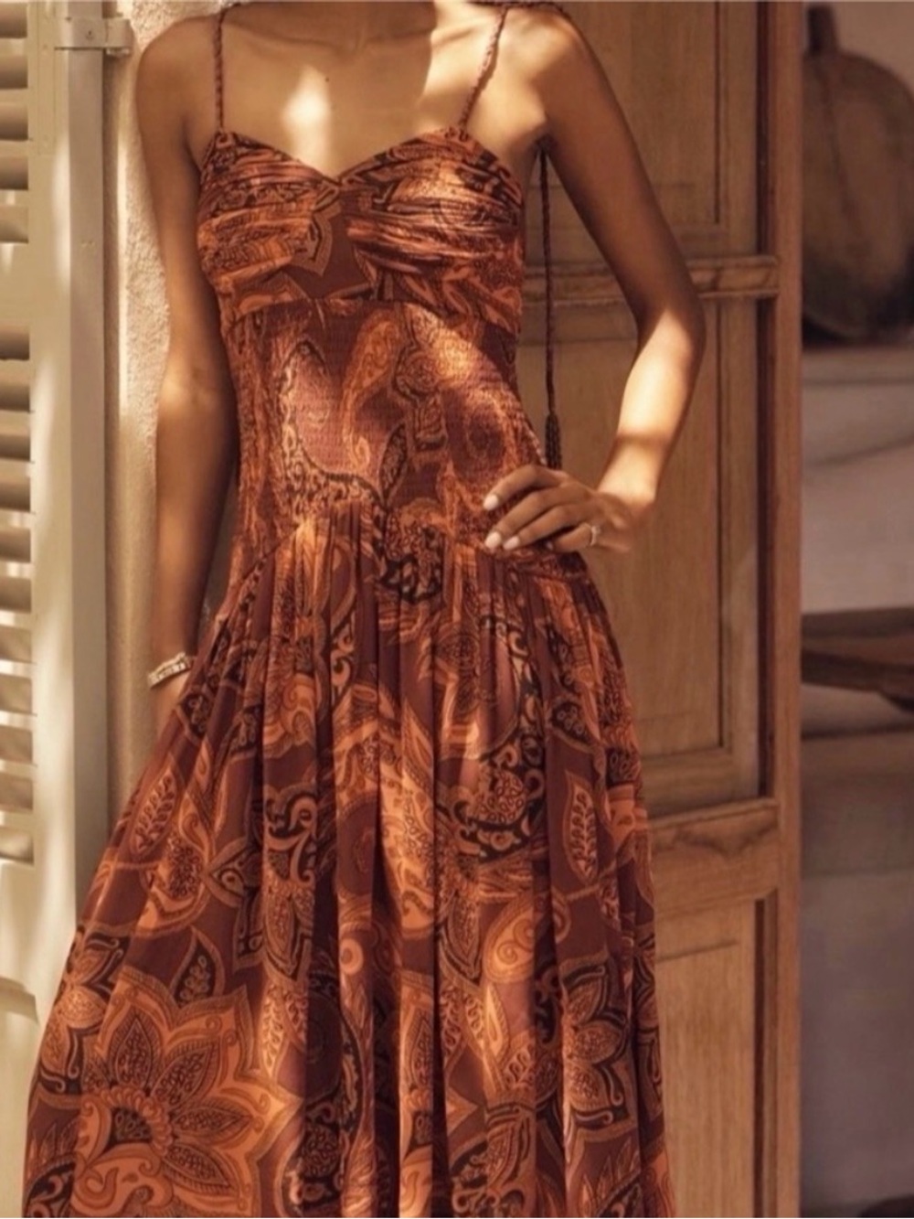 NEW NWT Farm Rio x Anthropologie Drop-Waist Printed Midi Dress